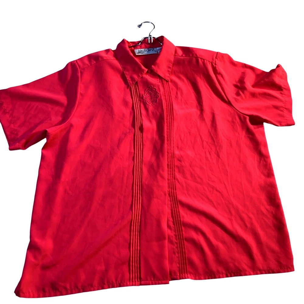 Yves St. Clair Women's 20W Pink Embroidered Button Front Blouse Short Sleeve - Picture 2 of 12